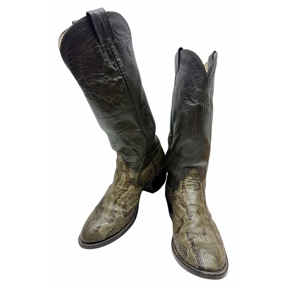 Olathe Python Snakeskin Cowboy Boots Men's Size 8D Black Western USA